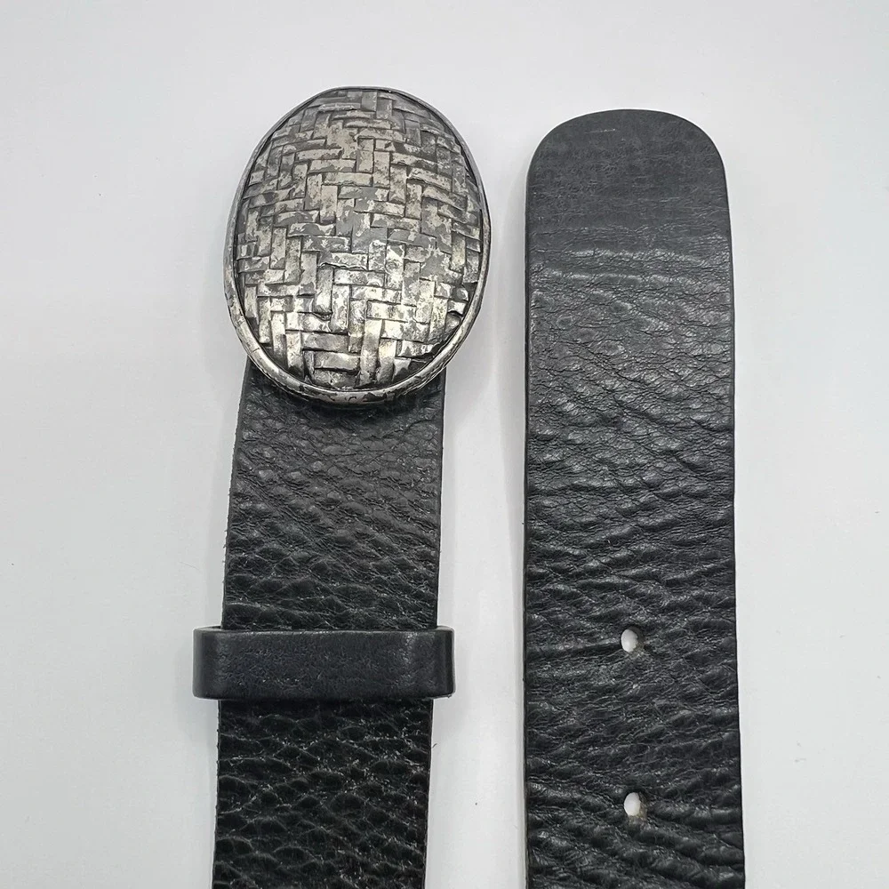VTG Garuglieri Textured Genuine Leather Fashion Belt Small Black Made In Italy‎